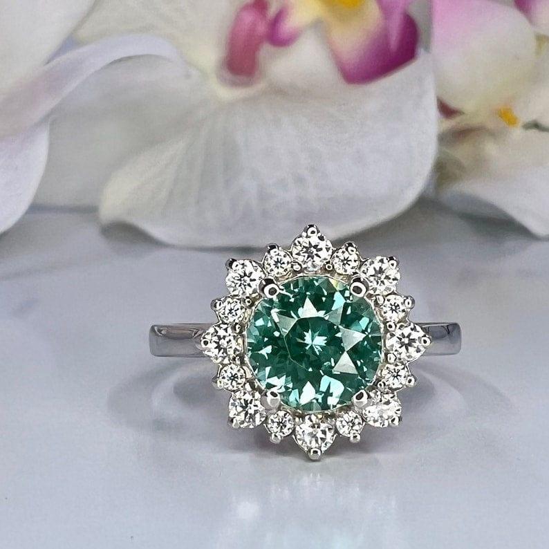 Teal Green Paraiba tourmaline vintage style engagement ring - JBR Jeweler