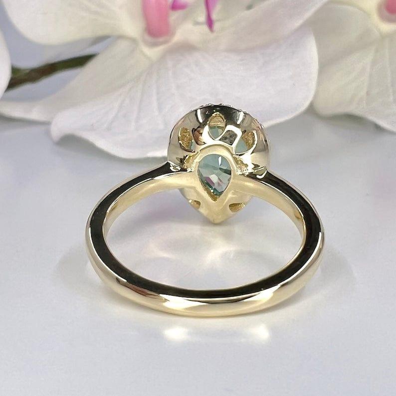 Teal Paraiba Tourmaline 14K White Gold Pear Shaped Halo Ring - JBR Jeweler