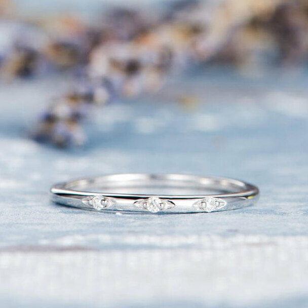 Thin White Gold Mini Moissanite Diamond Stackable Wedding Band For Gift - JBR Jeweler