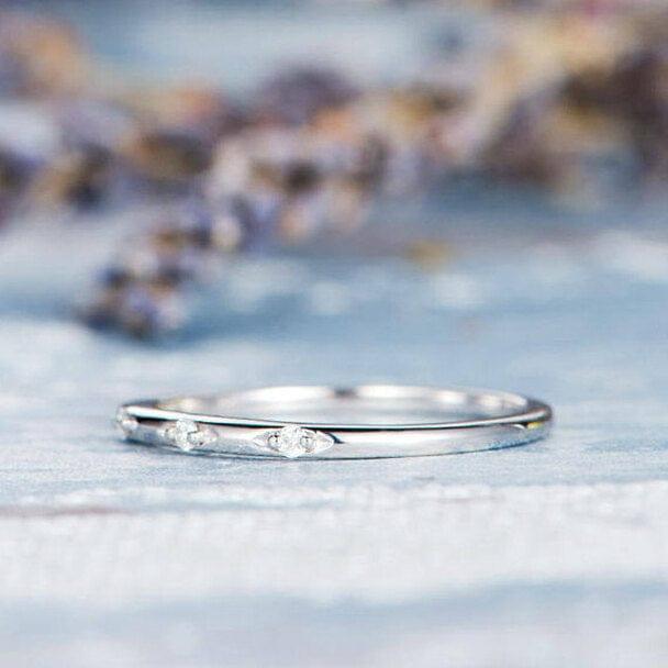 Thin White Gold Mini Moissanite Diamond Stackable Wedding Band For Gift - JBR Jeweler