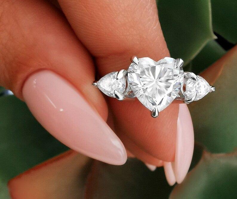 Three Stone Heart Cut Lab-Grown Diamond Engagement Ring - JBR Jeweler