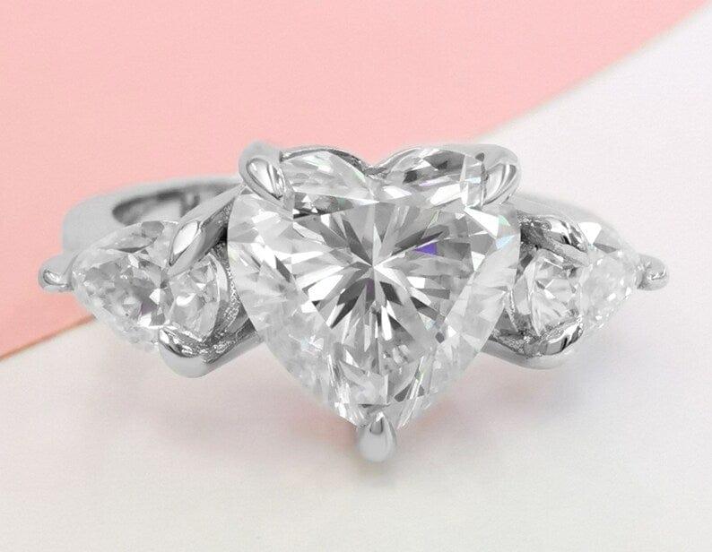 Three Stone Heart Cut Lab-Grown Diamond Engagement Ring - JBR Jeweler