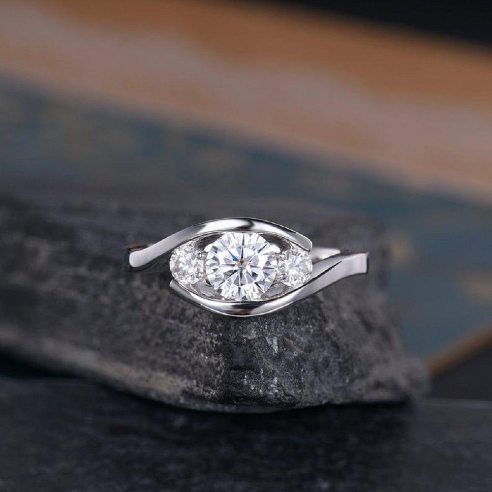 Three Stone Round Cut White Gold Wedding Anniversary Moissanite Engagement Ring - JBR Jeweler