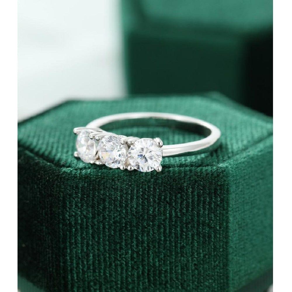 Three Stone White Gold Delicate Wedding Moissanite Engagement Ring - JBR Jeweler