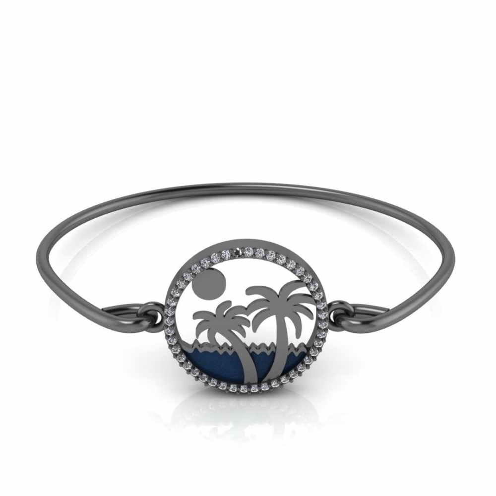 Tropical Ocean Palm Tree Sterling Silver Bangle Bracelets - JBR Jeweler