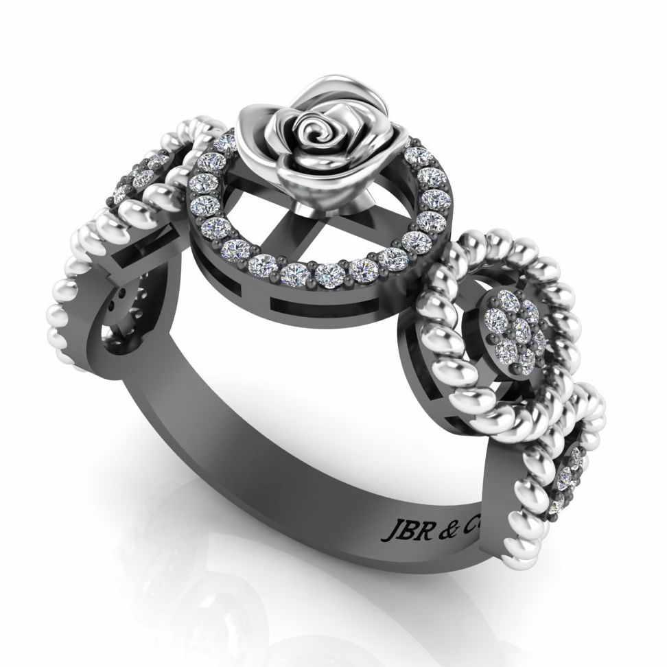 Twisted Rope Style Two Tone Rose Sterling Silver Ring - JBR Jeweler