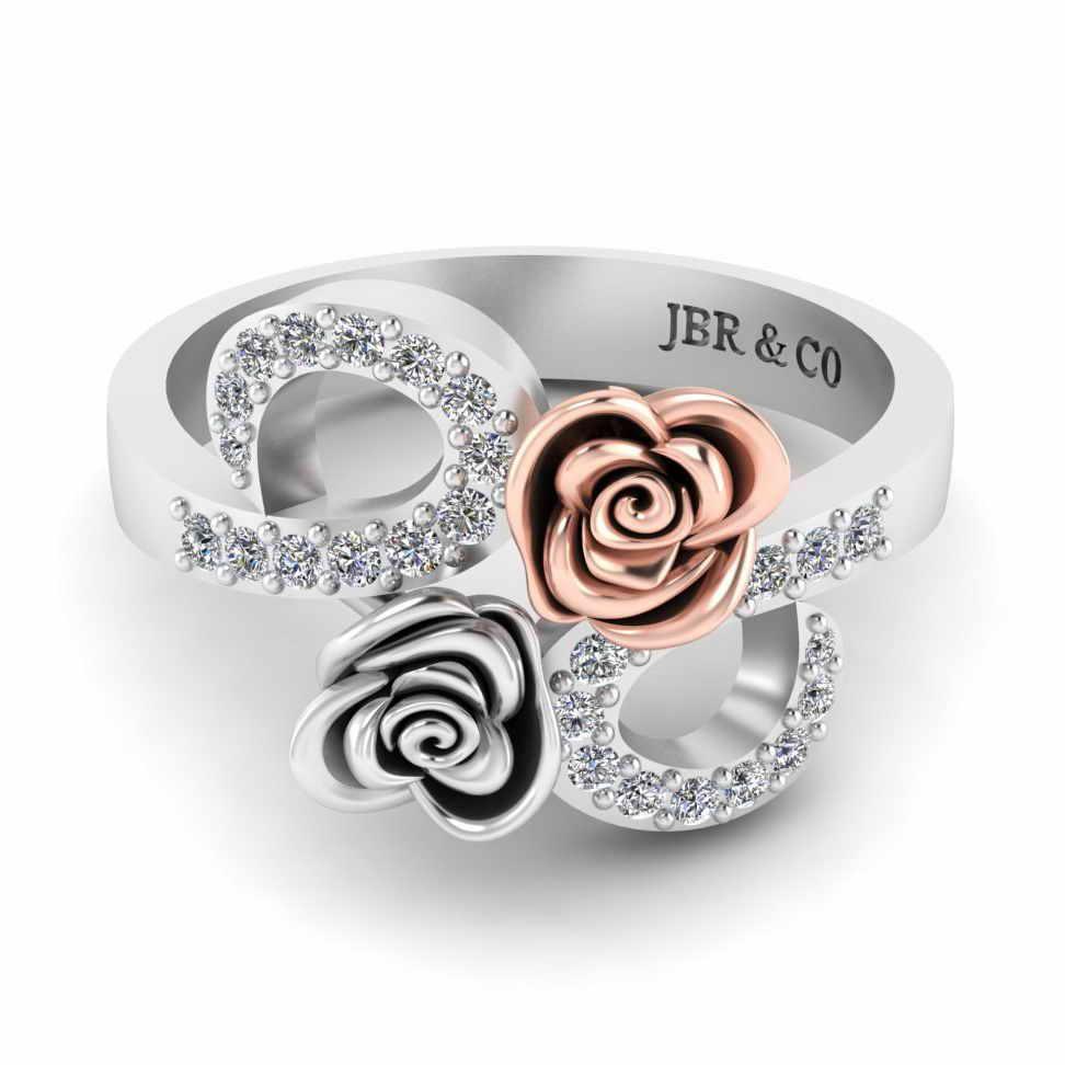 JBR Jeweler Silver Ring 3 / Silver Two Tone Bypass Rose Sterling Silver Ring