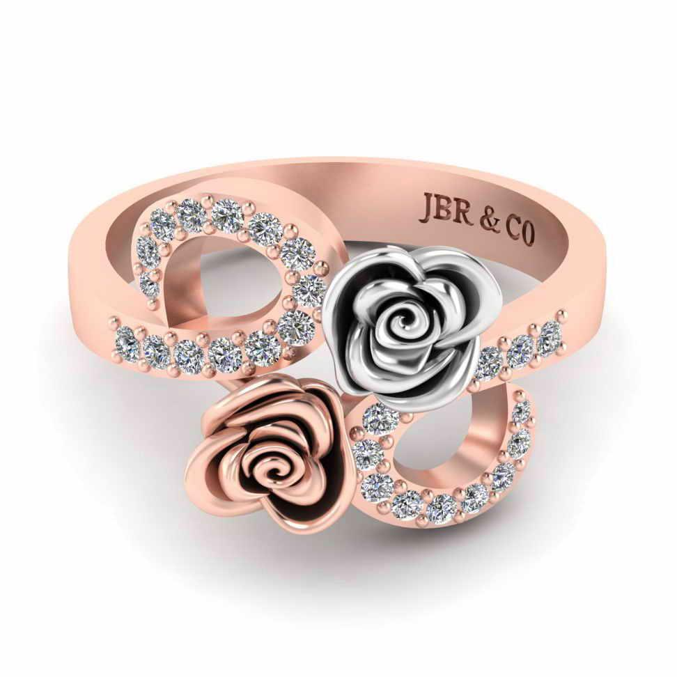 Two Tone Bypass Rose Sterling Silver Ring - JBR Jeweler