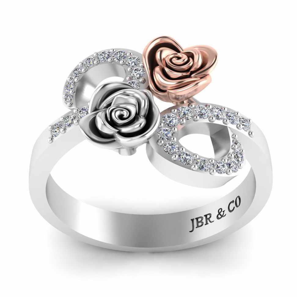 JBR Jeweler Silver Ring Two Tone Bypass Rose Sterling Silver Ring