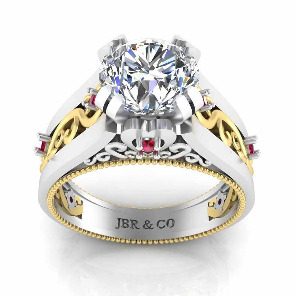 Two Tone Filigree Sterling Silver Solitaire Ring - JBR Jeweler