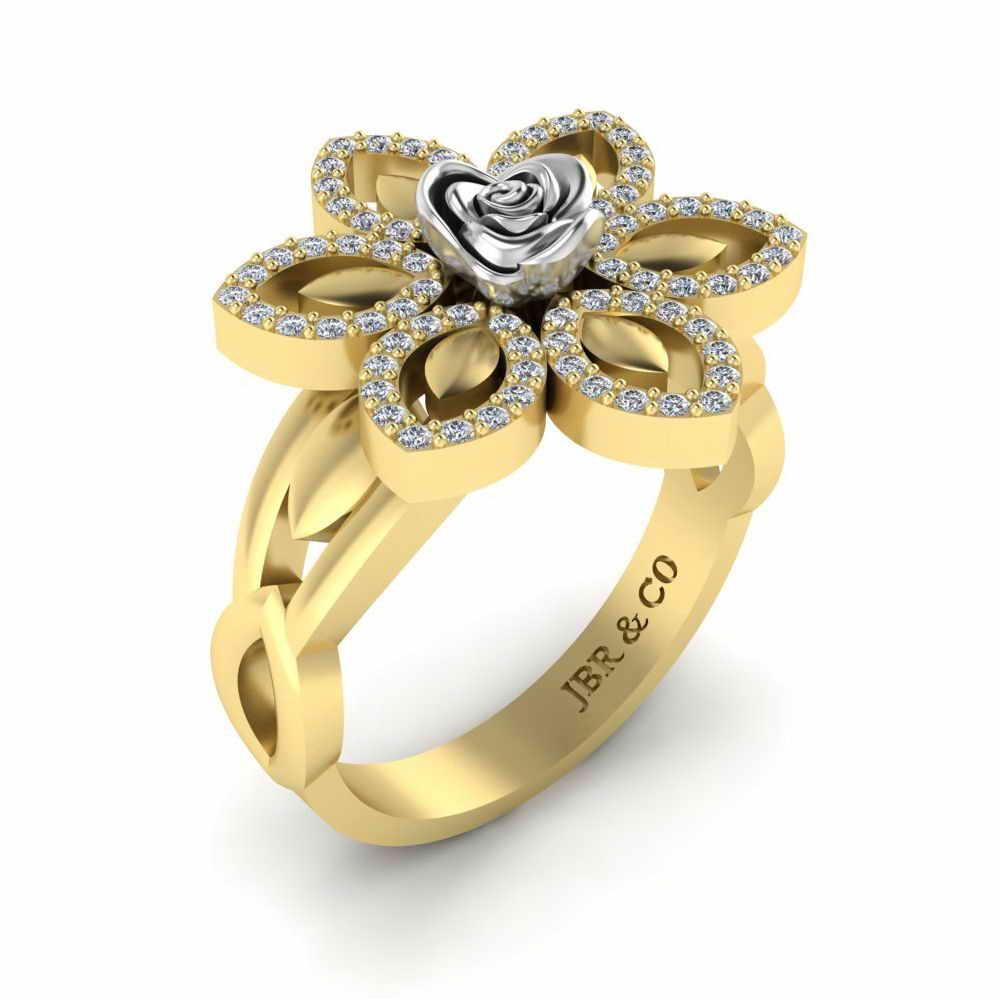 Two Tone Floral Style Rose Ring In Sterling Silver - JBR Jeweler