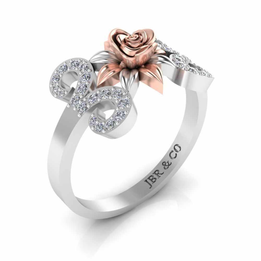 Two Tone Floral Style Sterling Silver Rose Ring - JBR Jeweler