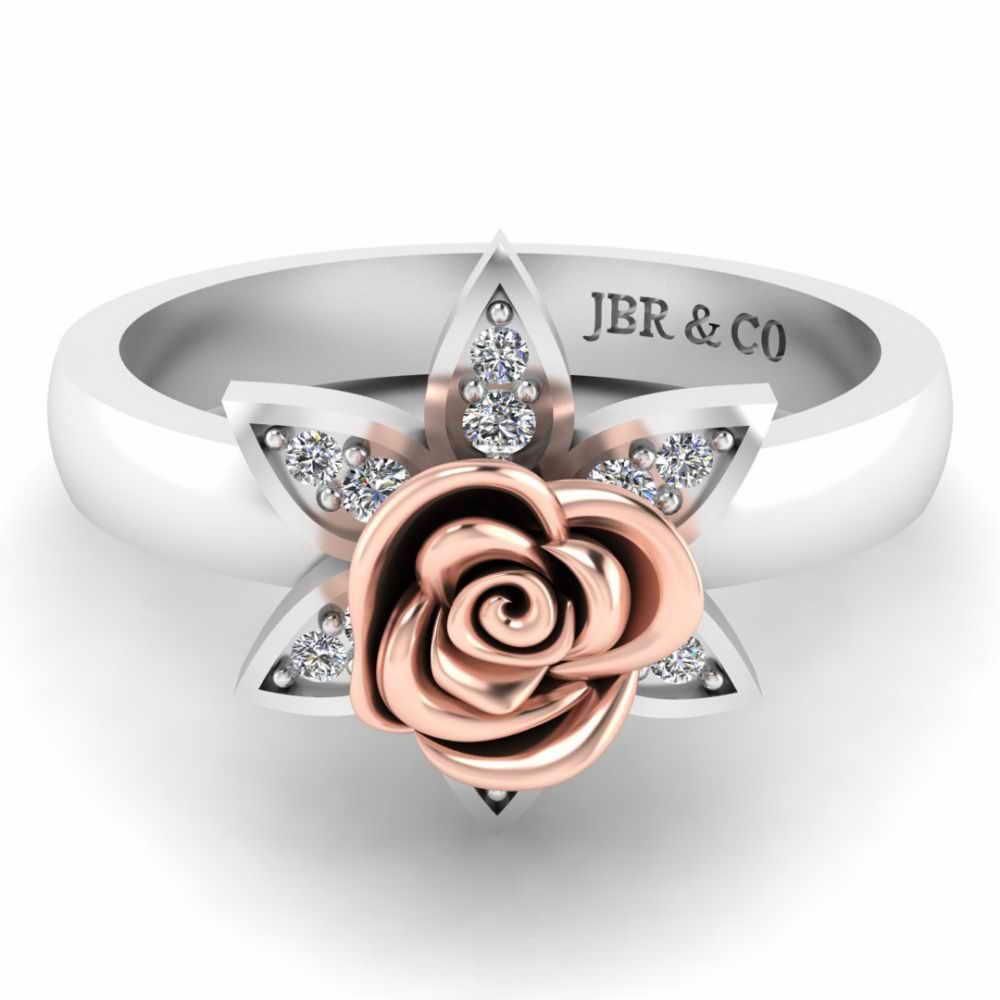 Two Tone Flower Style Rose Ring In Sterling Silver - JBR Jeweler