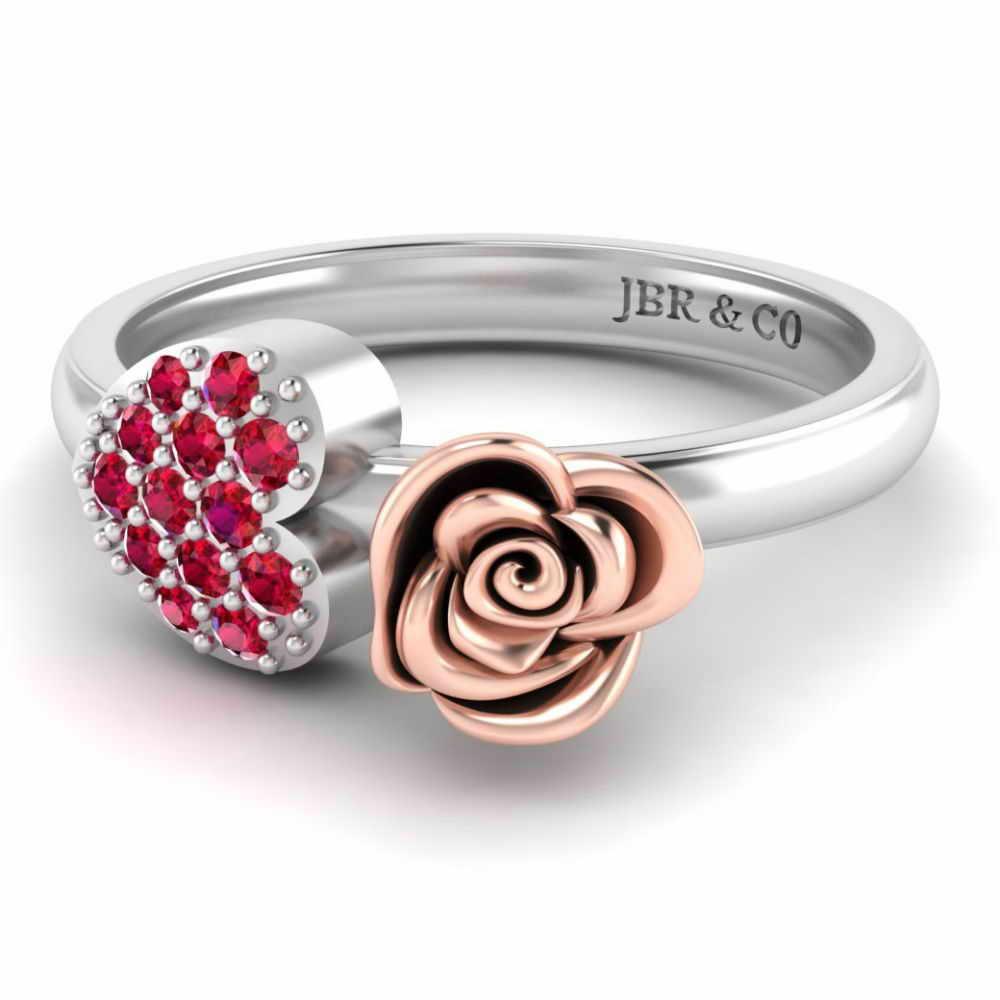 Two Tone Heart Ruby Rose Ring In Sterling Silver - JBR Jeweler