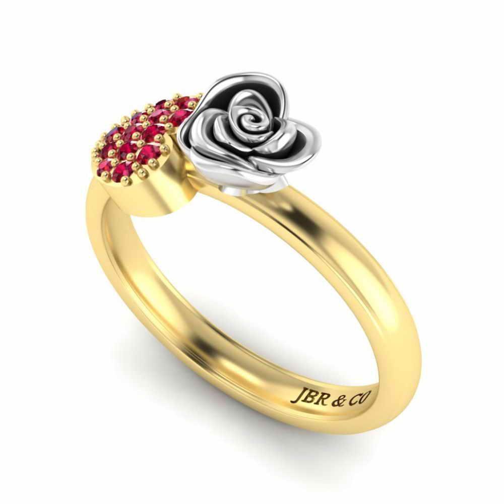 JBR Jeweler Silver Ring Two Tone Heart Ruby Rose Ring In Sterling Silver