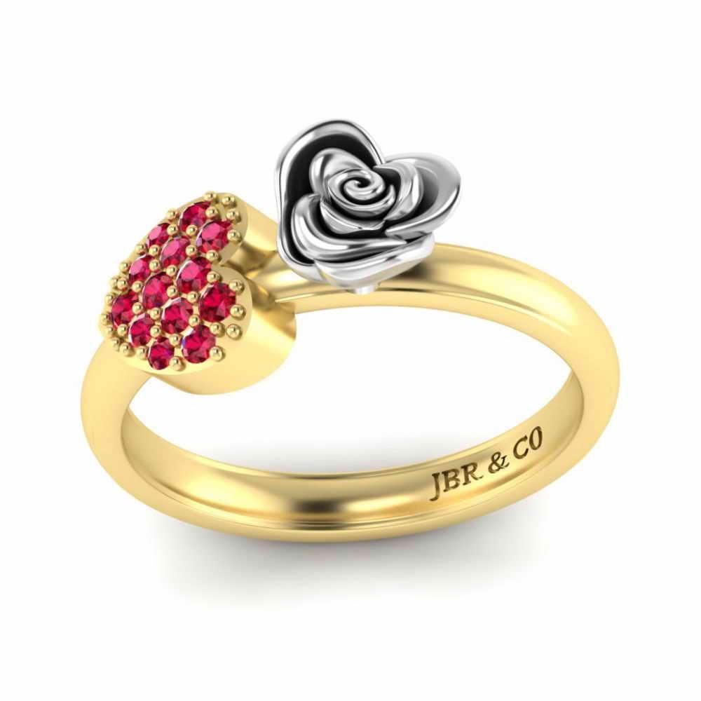 JBR Jeweler Silver Ring Two Tone Heart Ruby Rose Ring In Sterling Silver