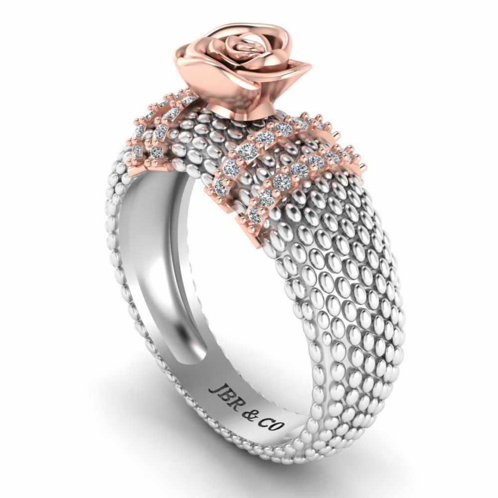Two Tone Heartily Beads Rose Ring In Sterling Silver - JBR Jeweler