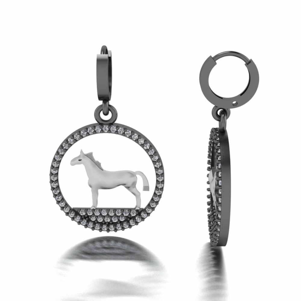Two Tone Horse Animal Sterling Silver Earrings - JBR Jeweler
