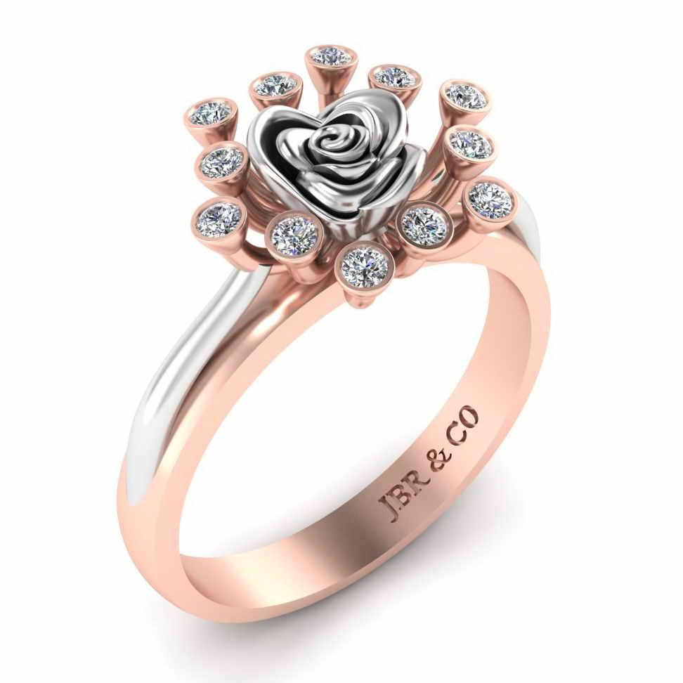 Two Tone Round Cut Sterling Silver Rose ring - JBR Jeweler