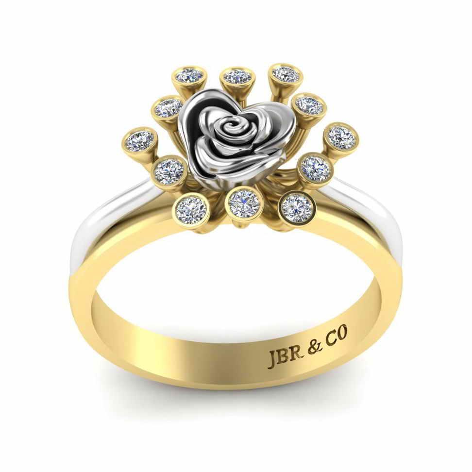 Two Tone Round Cut Sterling Silver Rose ring - JBR Jeweler
