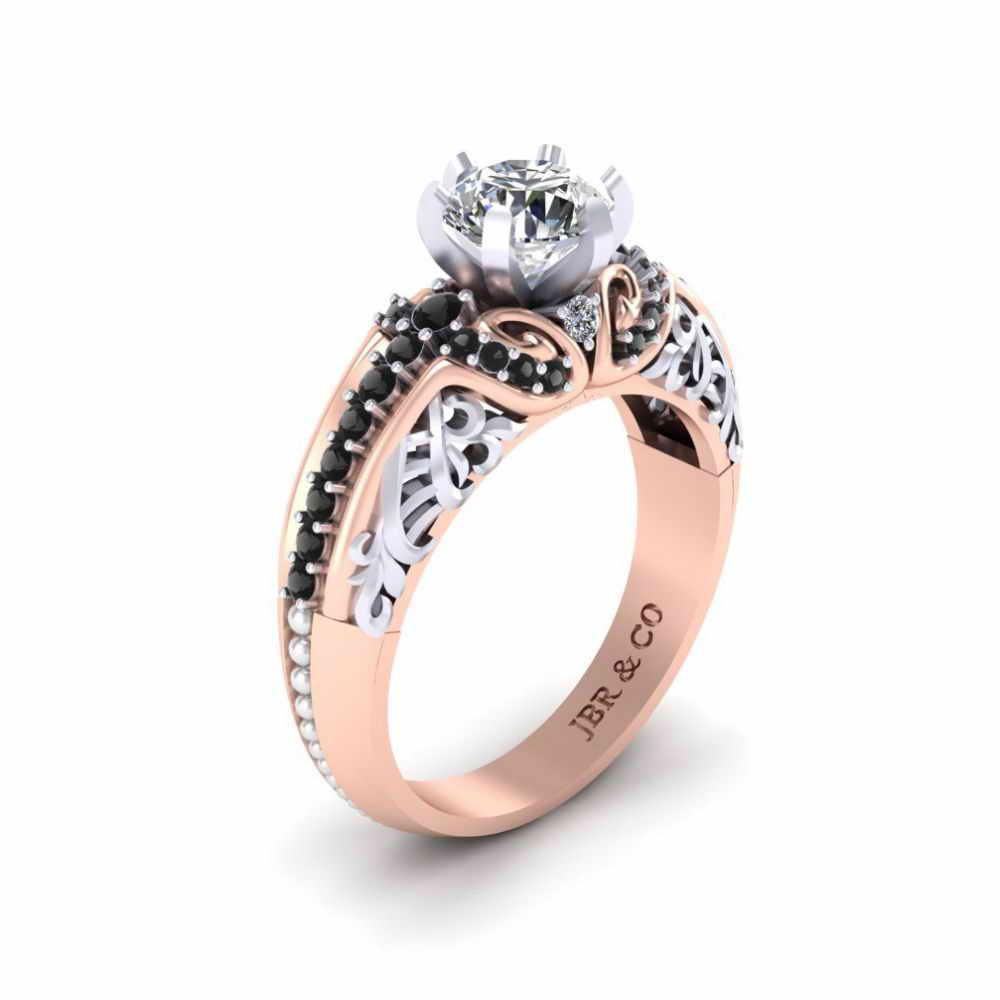 Two Tone Round Solitaire Sterling Silver Engagement Ring - JBR Jeweler