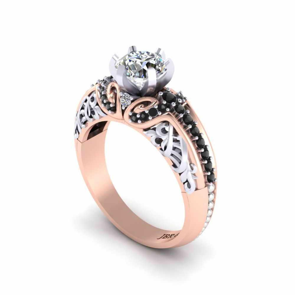 Two Tone Round Solitaire Sterling Silver Engagement Ring - JBR Jeweler