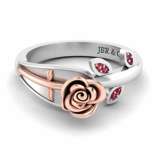 Two Tone Ruby Rose Ring In Sterling Silver - JBR Jeweler