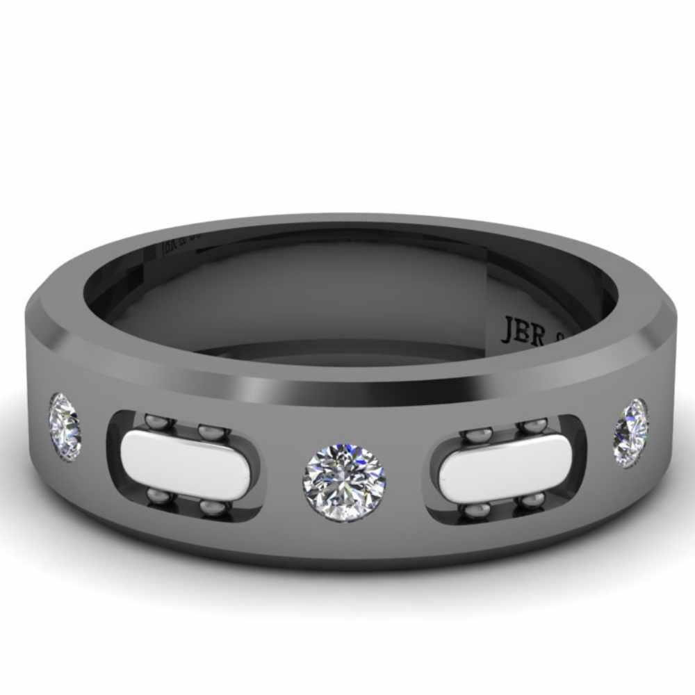 Two Tone Sport Style Sterling Silver Men's Band - JBR Jeweler