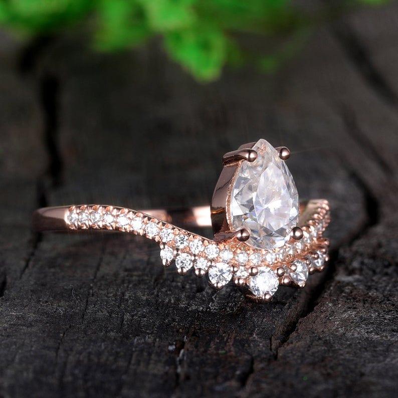 Unique 1.00CT Pear Cut Rose Gold Women Promise Moissanite Engagement Ring - JBR Jeweler