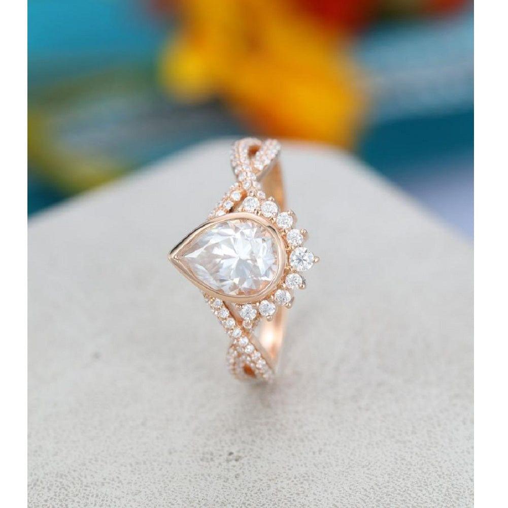 Unique 1.75CT Pear Shaped Rose Gold Halo Vintage Twisted Moissanite Engagement Wedding Ring - JBR Jeweler