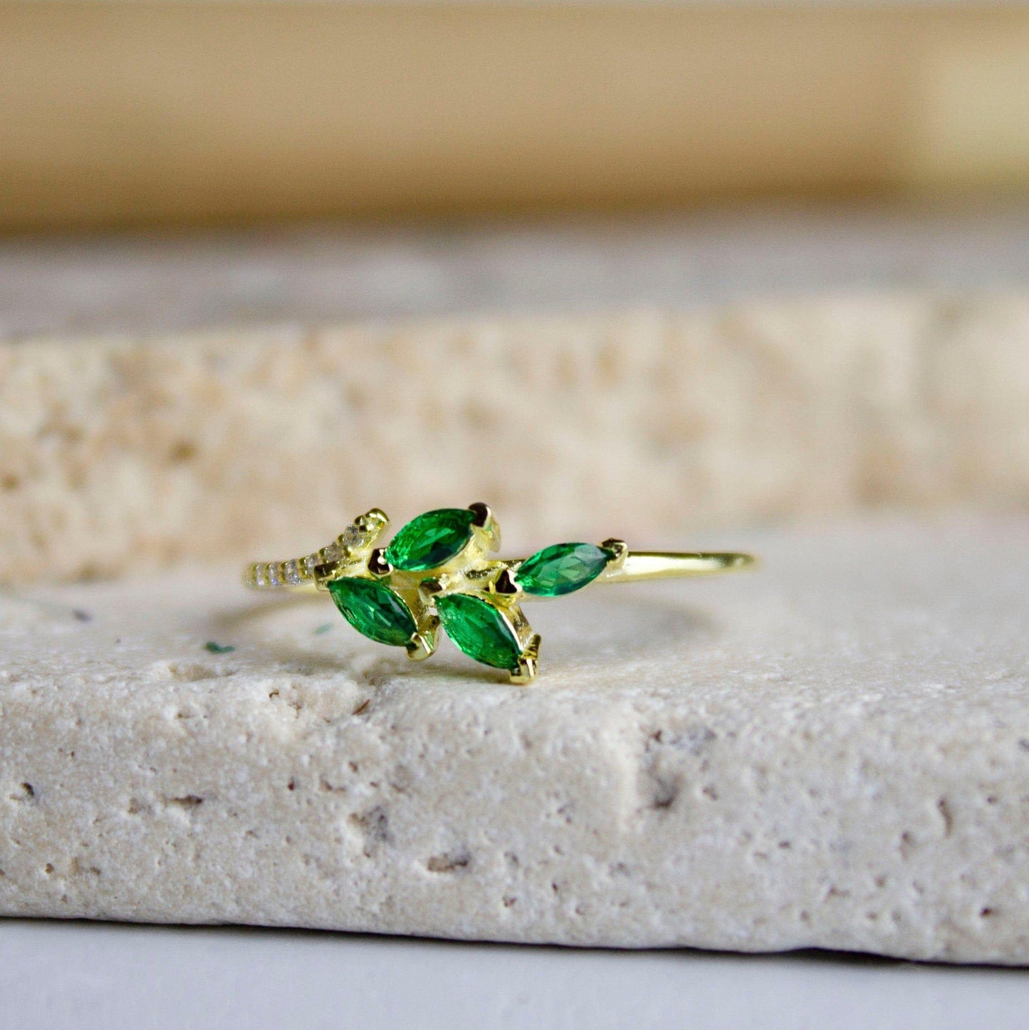 Unique gemstone Flower Green Marquise Solid Gold Wedding Band Anniversary Ring - JBR Jeweler