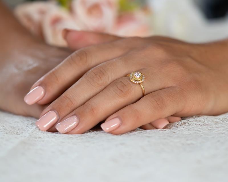 Unique Halo Yellow Gold Diamond Moissanite Engagement Wedding Ring For Women - JBR Jeweler