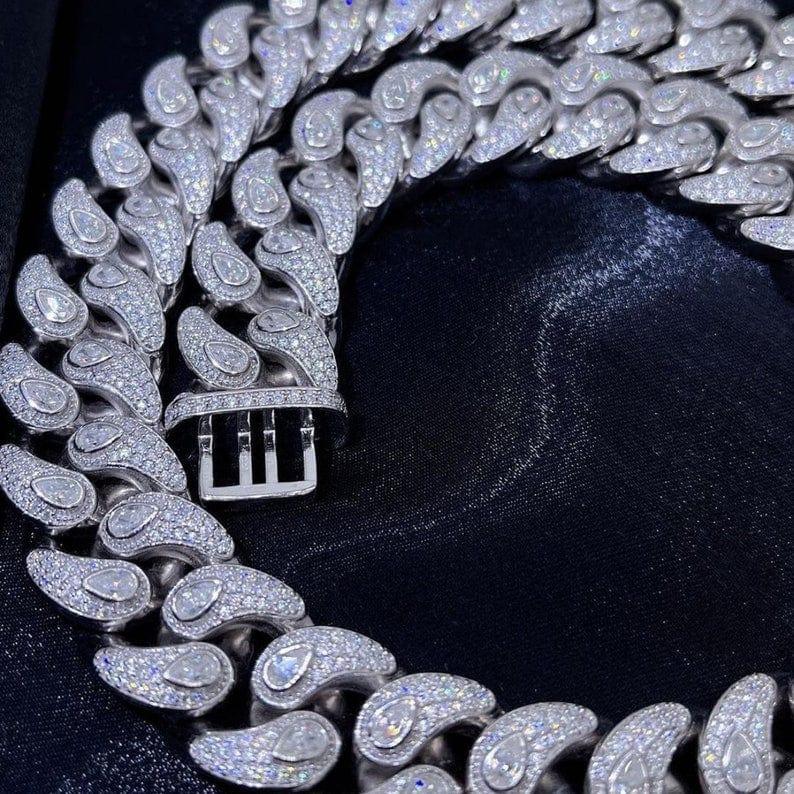 Unique Hip Hop 19 mm Moissanite Diamonds Miami Bezel Pear Cut Men's Cuban Chain - JBR Jeweler