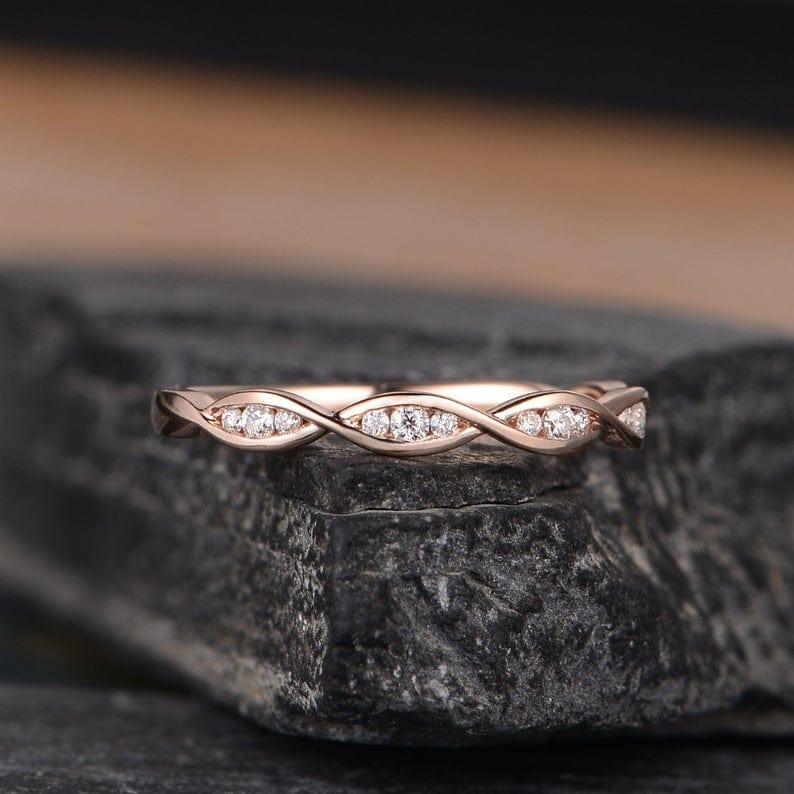 Unique Matching Marquise Shaped Stacking Rose Gold Moissanite Diamond Wedding Band - JBR Jeweler