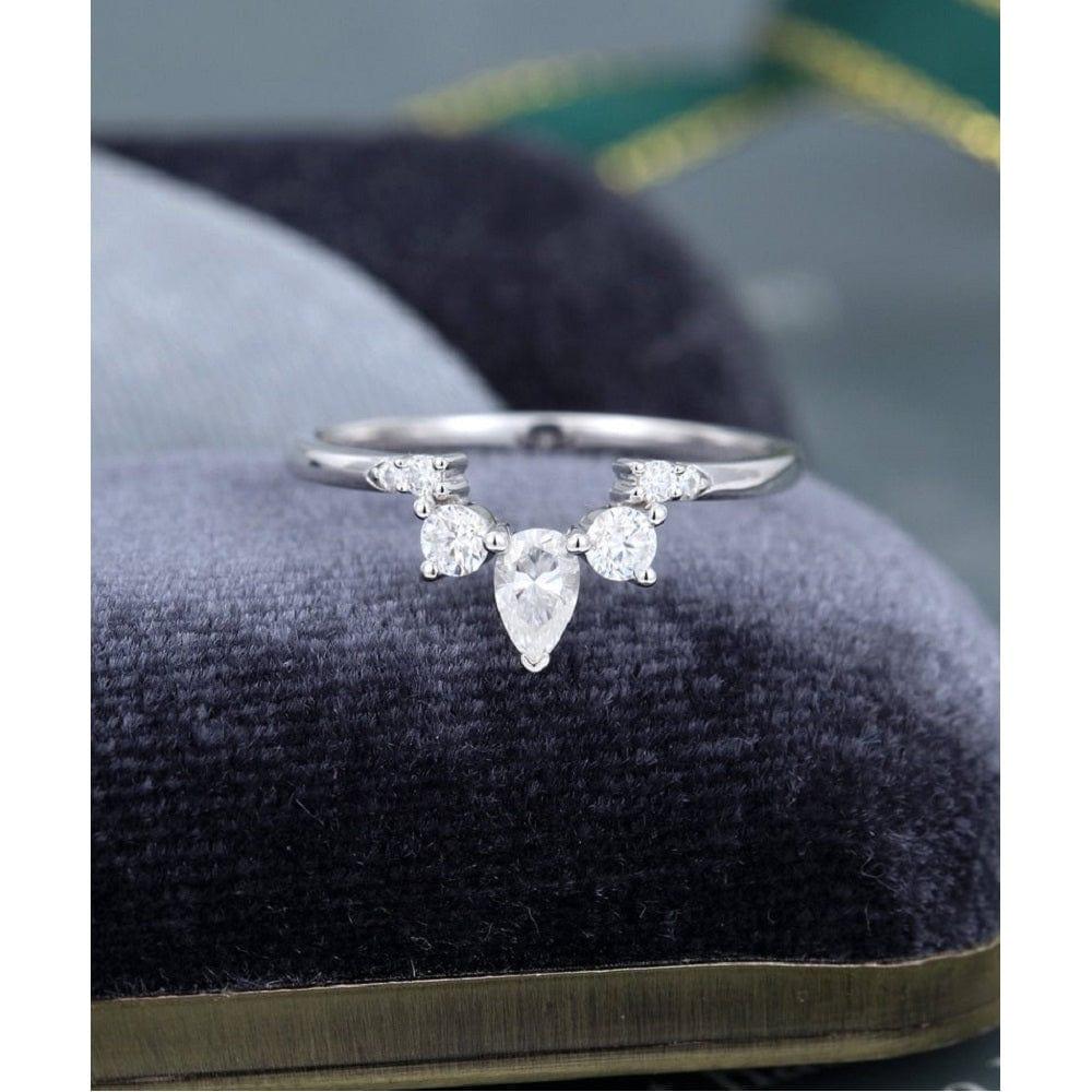 Unique Pear Cut White Gold Vintage Stacking Matching Moissanite wedding band For Her - JBR Jeweler