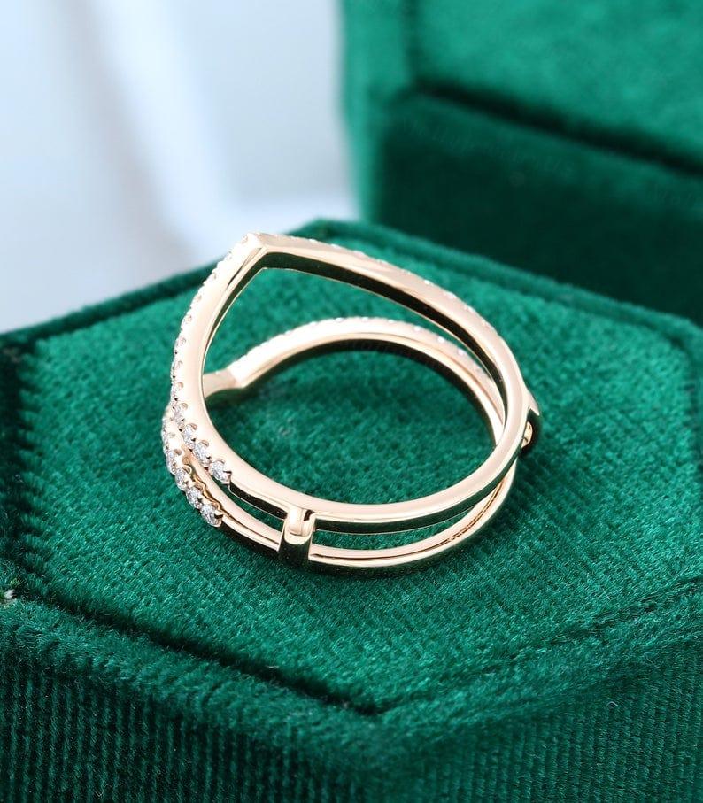 Unique Rose gold Cross Enhancer Stacking Matching Moissanite Wedding Band For Her - JBR Jeweler
