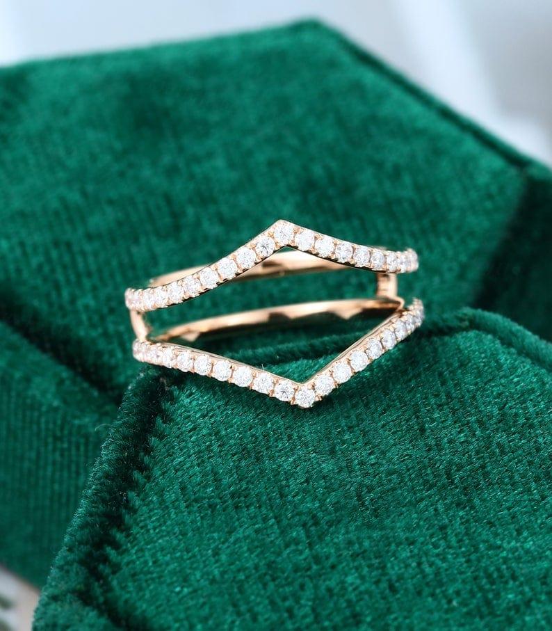 Unique Rose gold Cross Enhancer Stacking Matching Moissanite Wedding Band For Her - JBR Jeweler