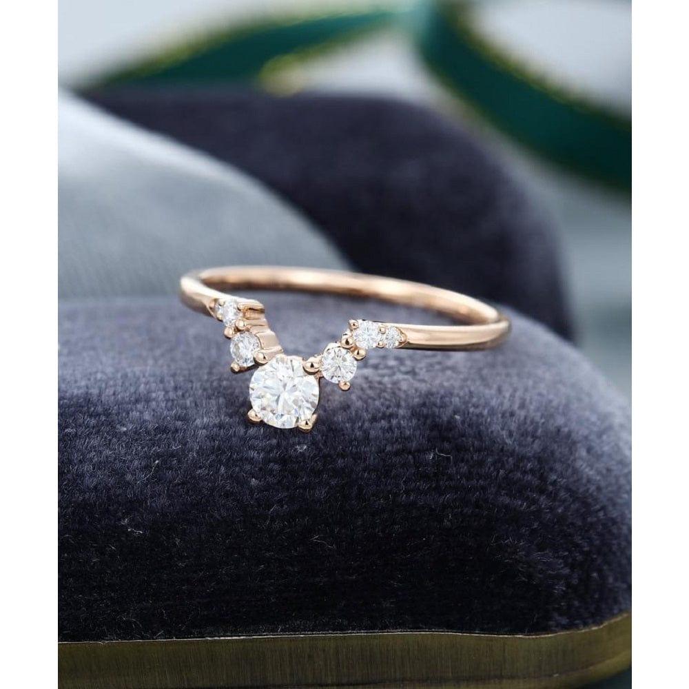 Unique Round Cut Rose Gold Chevron Stacking Matching Moissanite Wedding Band - JBR Jeweler
