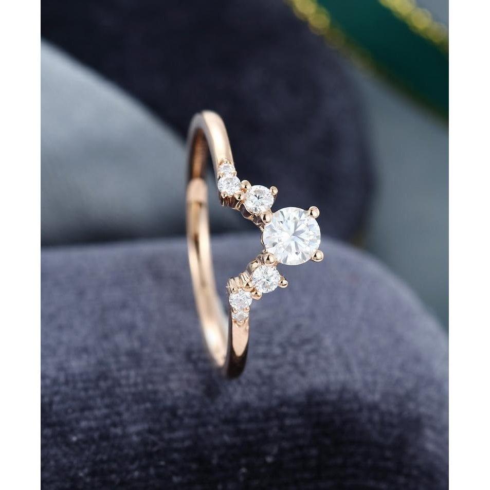 Unique Round Cut Rose Gold Chevron Stacking Matching Moissanite Wedding Band - JBR Jeweler