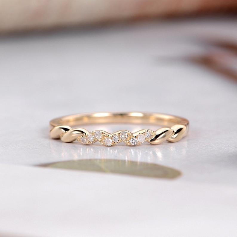 Unique Women Dainty Minimalist Yellow Gold Stacking Promise Wedding Band For Gift - JBR Jeweler