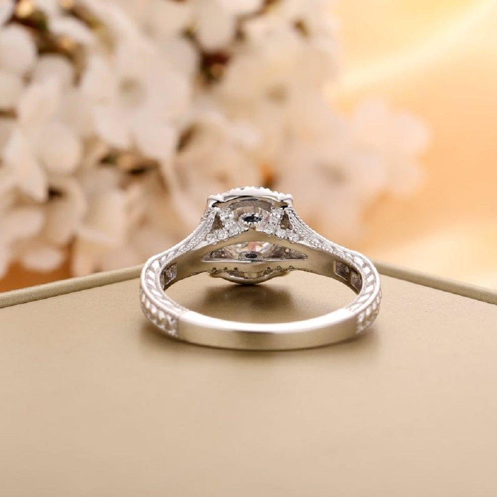 Vintage 1.0CT Round Cut Solid White Gold Anniversary Halo Moissanite Engagement Ring - JBR Jeweler