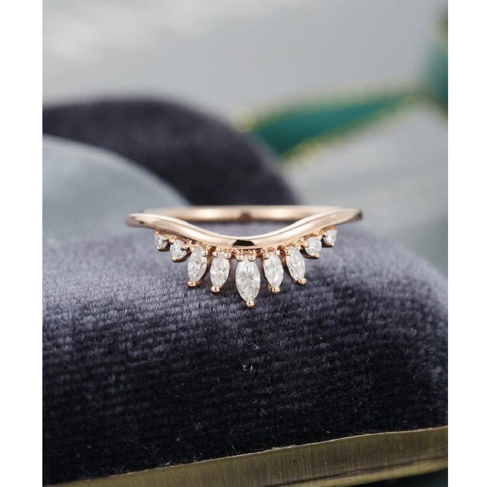 Vintage Marquise Cut Rose Gold Stacking Thin Dainty Moissanite Wedding Band - JBR Jeweler