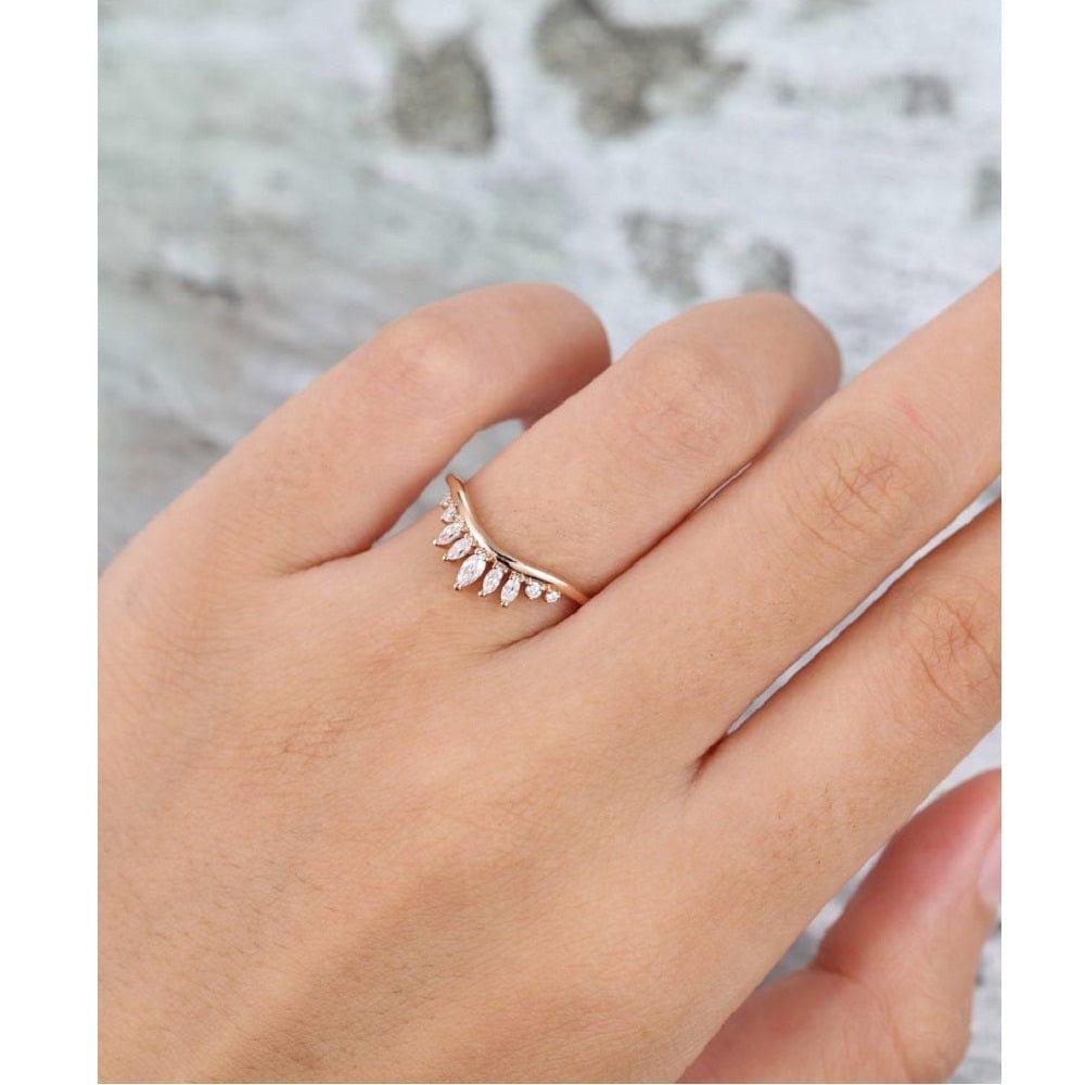 Vintage Marquise Cut Rose Gold Stacking Thin Dainty Moissanite Wedding Band - JBR Jeweler