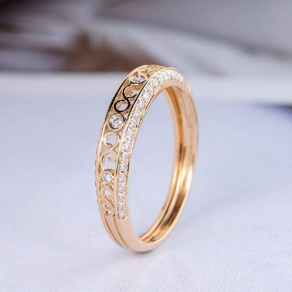 Vintage Yellow Gold Wedding Art Deco Twist Vine Bridal Moissanite Ring Band - JBR Jeweler