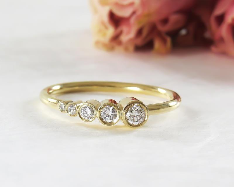 Yellow Gold Five Stone Asymmetric Bezel Set Moissanite Diamond Wedding Ring Band - JBR Jeweler