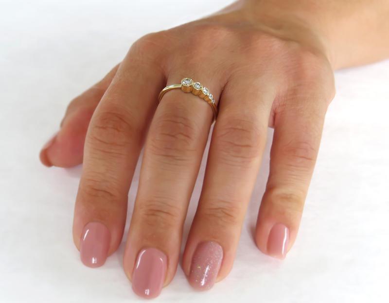 Yellow Gold Five Stone Asymmetric Bezel Set Moissanite Diamond Wedding Ring Band - JBR Jeweler